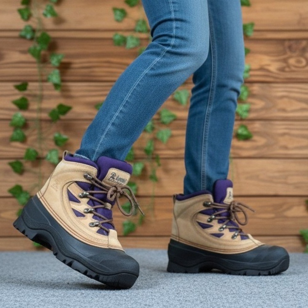 Kamik Nation Plus Women Winter Boots Size 7 Snow Cold Weather Tan Purple Leather